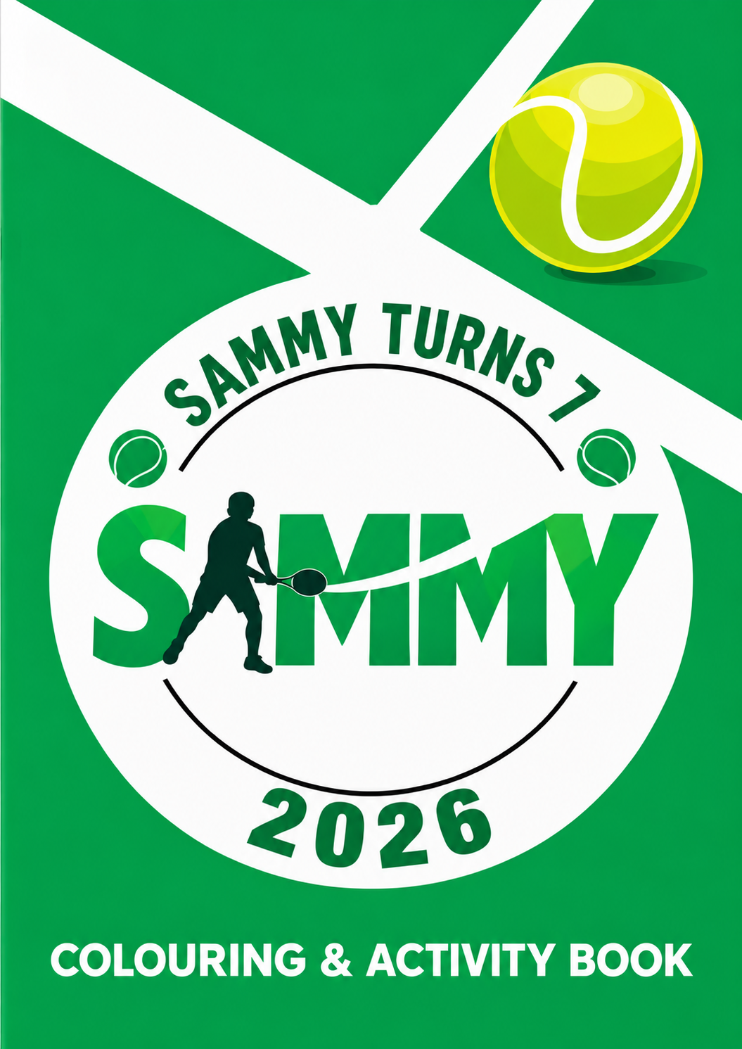 Sammy turns 7 tennis colouring and activity book cover