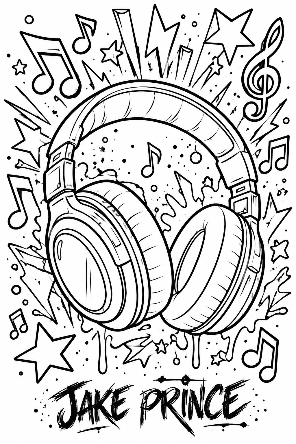 Music-themed colouring page with headphones