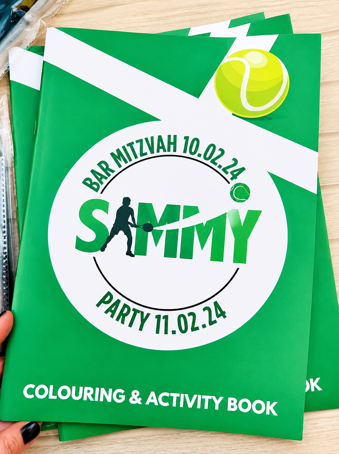 Sammy's tennis-themed bar mitzvah colouring book