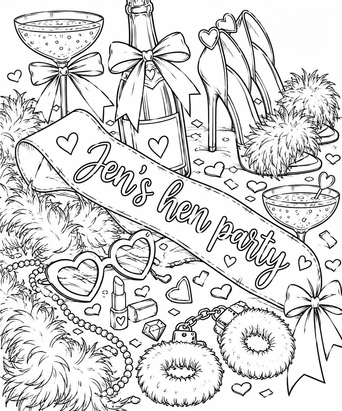 Jen’s hen-party celebration colouring page